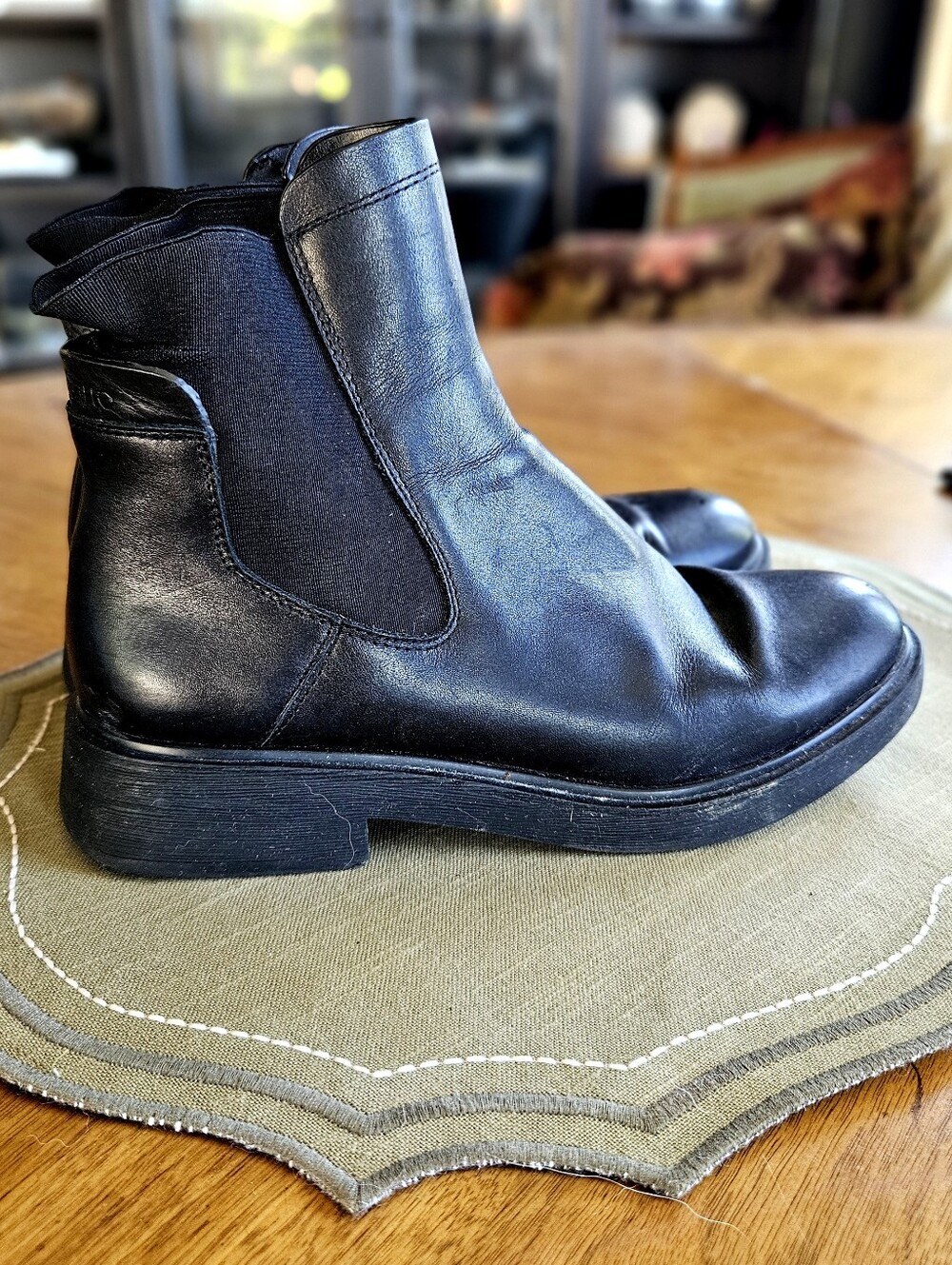 Black Fall Autumn Moto Leather Low Heel Ankle Boot 7